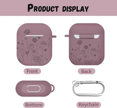 Miniatura 6 de Funda protectora de silicona suave compatible con Apple AirPods de 2ª y 1ª generación con llavero (violeta ahumado)