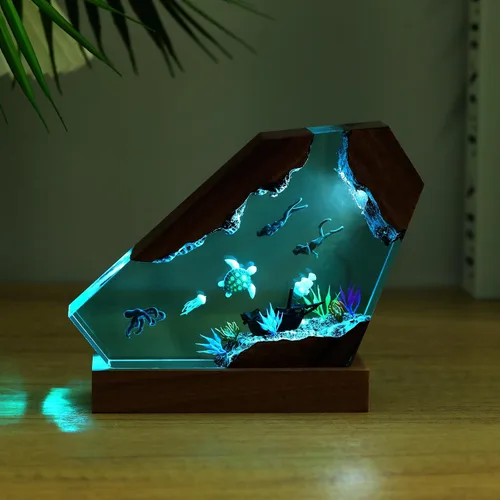 Miniatura 11 de Lámpara de Luz de Madera con Resina Epoxi Creativa del Océano, Lámpara de Océano Acuático Multicolor Hecha a Mano para Entusiastas del Buceo