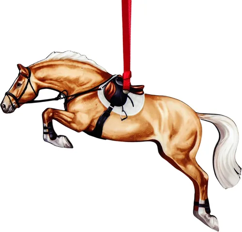 Miniatura 8 de Adorno de Navidad de caballo cazador, decoración de salto de caballo deportivo, regalos de caballo para ecuestre (Tobiano castaño y blanco)
