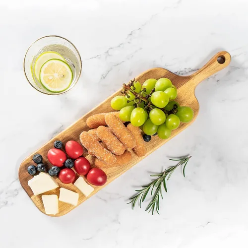 Miniatura 7 de Tabla de cortar de madera con asa, tabla larga de acacia para servir quesos de madera, tablas de charcutería, tabla de madera para alimentos, pan