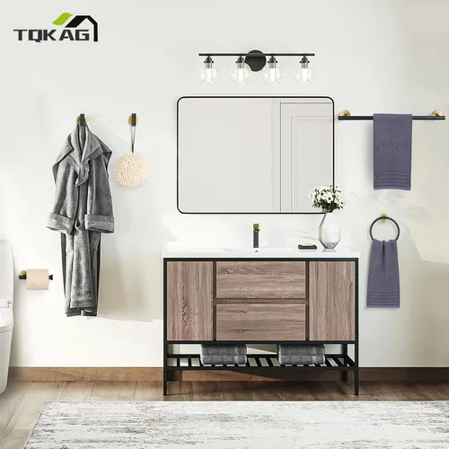 Miniatura 7 de TQKAG Juego de accesorios de baño negro y dorado de 5 piezas, juego de toalleros redondos de acero inoxidable de 23.6 pulgadas para baño montado