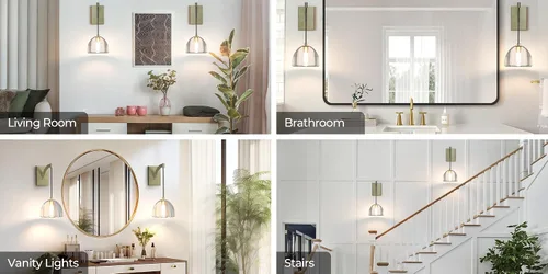 Miniatura 7 de Juego de apliques de pared de cristal de 2,7 pulgadas, apliques sólidos transparentes para interiores, lámparas doradas modernas de lujo, lámpara