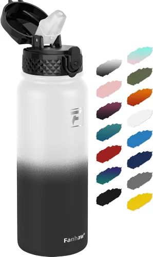 Miniatura 16 de Fanhaw Botella de agua de acero inoxidable aislada para niños de 20 onzas con tapa con popote, a prueba de fugas y antipolvo, botella de uso diario