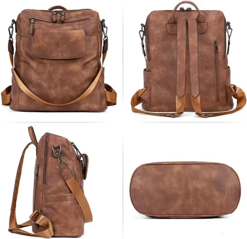 Miniatura 6 de CLUCI - Mochila de cuero para mujer, grande, convertible, de moda, antirrobo, mochilas de viaje