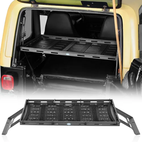 Miniatura 10 de Hooke Road TJ Bandeja de almacenamiento interior de rejilla de carga para maletas del portaequipajes del maletero trasero para Jeep Wrangler TJ