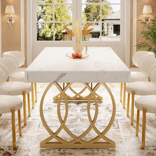 Miniatura 6 de Tribesigns Mesa de comedor de 63 pulgadas para 4-6, mesa de cocina moderna con mesa de mármol sintético y patas geométricas, muebles de comedor