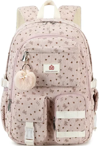 Miniatura 10 de Hidds Mochila escolar para adolescentes, niñas, mujeres, 15.6 pulgadas, mochila universitaria, bolsa de trabajo de pana, mochila de trabajo