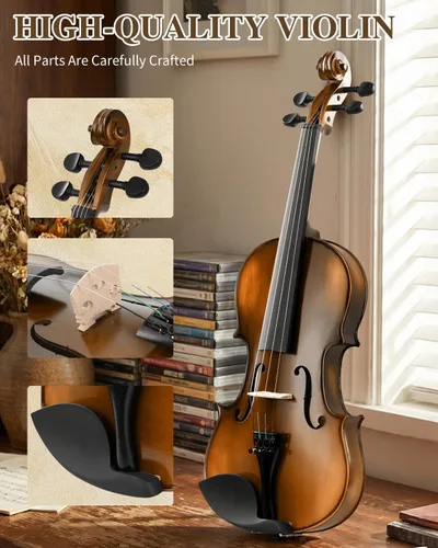 Miniatura 4 de Ktaxon Violín 4/4 para niños y adultos, violín de madera maciza de tamaño completo, violín acústico con estuche portátil y accesorios - Madera