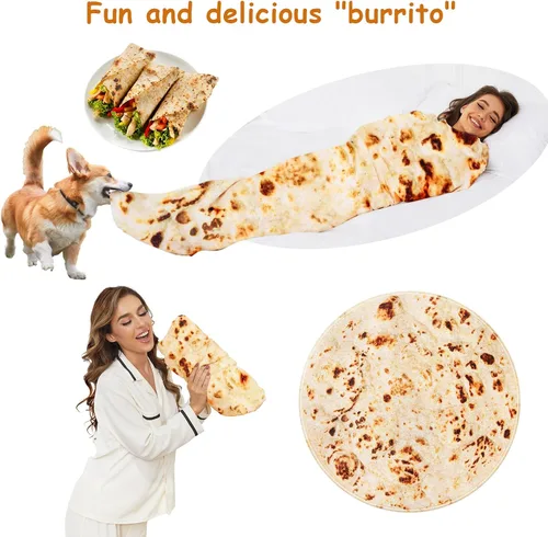 Miniatura 7 de Manta de tortilla tamaño adulto, manta de burrito de 71 pulgadas, regalos divertidos novedosos para novia, novio, manta de franela suave y cómoda