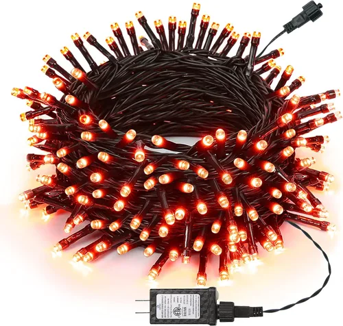 Joomer - Tira de luces LED para Halloween de color naranja, de 100 pies, con 300 luces LED, 8 modos de funcionamiento, temporizador, impermeable,