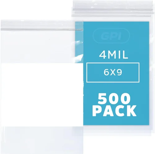 Miniatura 19 de GPI - 3" x 4" - Caja a granel de 1000, bolsas de plástico transparente con cierre de cremallera de 4 mil de grosor, resistentes, con bloque blanco