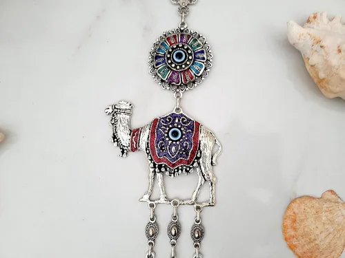 Miniatura 3 de Abalorio de cristal azul con protección contra el mal de ojo, color camello, cuentas turcas de nazar, adorno colgante de pared de color camel contra