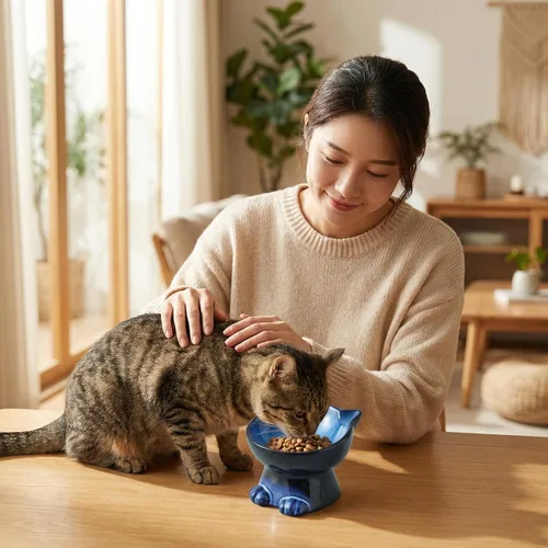 Miniatura 6 de Nihow Cuencos elevados inclinados para gatos: cuenco elevado de cerámica de 5 pulgadas para proteger la columna vertebral de las mascotas, apto
