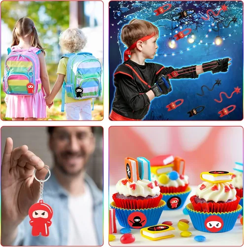 Miniatura 7 de Wettarn 161 piezas de recuerdos de fiesta ninja incluyen bloc de notas de ninjas voladores, pulseras de silicona, llaveros, bolígrafo adhesivo