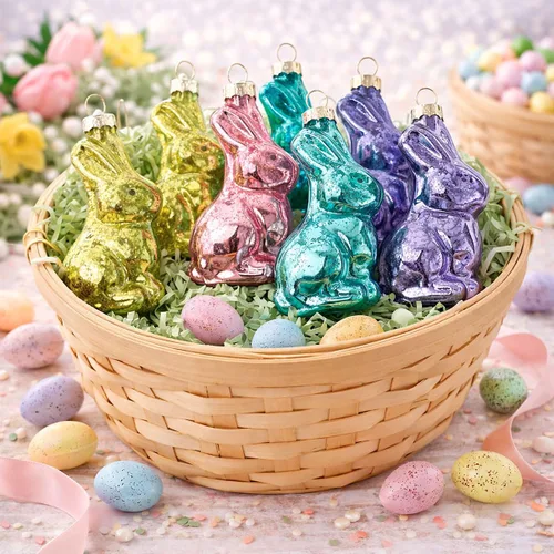 Miniatura 3 de Lillian Vernon Adornos de Pascua de Vidrio Soplado de Conejo - Decoraciones Colgantes para Árbol Hechas a Mano, Decoración de Conejito de Pascua