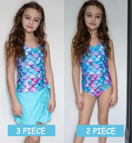 Miniatura 8 de Traje de baño tankini de 3 piezas para niñas, lindo bikini con salida de baño con falda de playa de 5 a 16 años