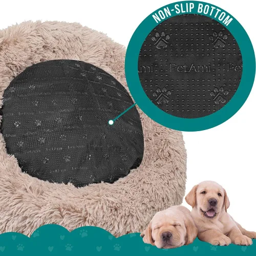 Miniatura 5 de PetAmi Cama calmante para perros y gatos pequeños y medianos, 23 camas redondas en forma de dona, cama lavable y esponjosa de piel sintética