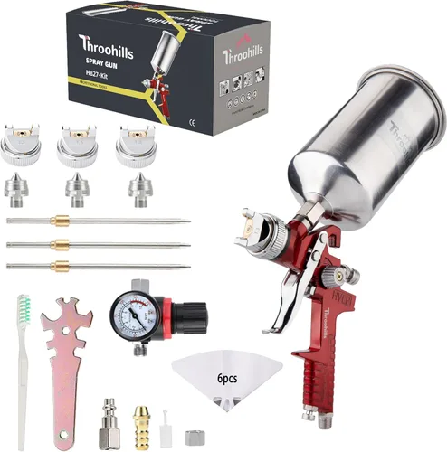 HVLP - Pistola pulverizadora de pintura automotriz, pulverizador de pintura de aire de 0.05/0.06 pulgadas con regulador de aire, 6 coladores de
