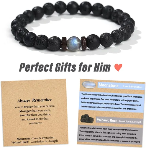 Miniatura 6 de Christmas Stocking Stuffers for Kids/Teen Boys/Men-Love/Strength-Handmade Gemstone Bracelets with Inspiratioanl Card