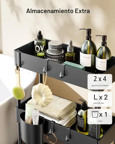 Miniatura 3 de Pipishell Carrito de almacenamiento delgado con ruedas, organizador de baño de 3 niveles y carrito de almacenamiento, carritos rodantes para baño