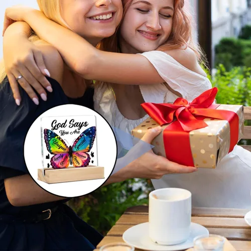 Miniatura 6 de Regalo cristiano inspirador para mujeres, hija, hermana, amigas, regalos religiosos, letrero de escritorio transparente de mariposa con texto