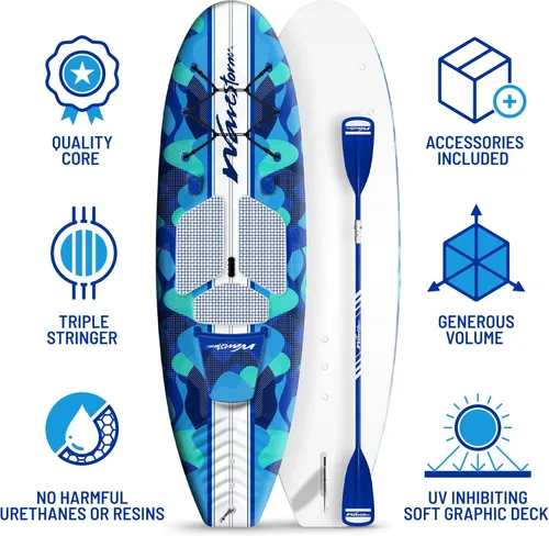 Miniatura 4 de WAVESTORM SUP Kayak híbrido de 9 pies y 6 pies con parte superior suave de espuma para adultos y niños de todos los niveles de kayak de remo, azul