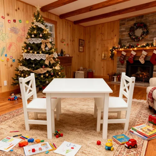 Miniatura 3 de PETIT BATEAU Juego de mesa y 2 sillas de madera maciza para niños, diseño irlandés Montessori Modern AMMEHOELA para niños de 2 a 8 años, blanco