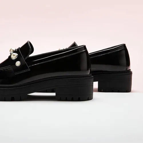 Miniatura 3 de C.Paravano Mocasines gruesos para mujer cómodos mocasines de plataforma con suela de lengüeta en negro, estampado exquisito