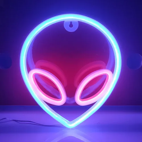 Miniatura 8 de JYWJ Luz de neón alienígena, USB o 3-AA alimentada por pilas de neón, decoración de pared de escritorio LED, varias fiestas, decoración de locales