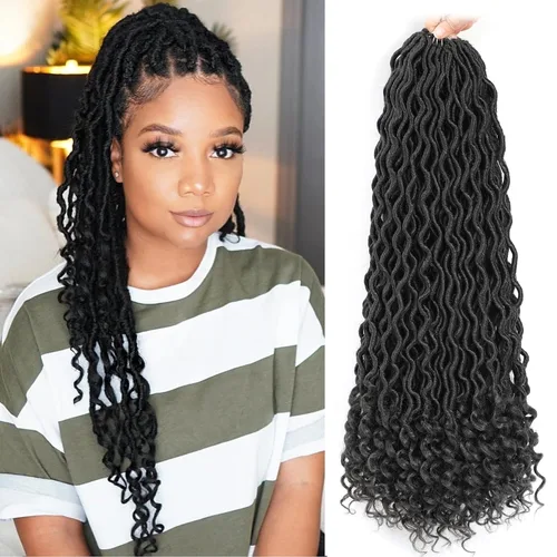 Miniatura 54 de Karida Rastas de cabello sintético de ganchillo de 18 pulgadas, 8 paquetes de cabello de ganchillo preanudado de diosa, rastas sintéticas onduladas