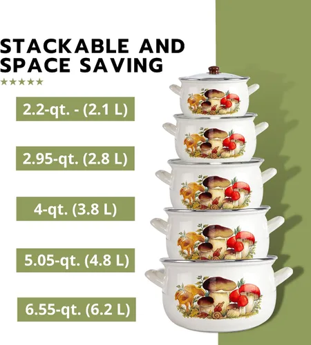 Miniatura 4 de STP GOODS Olla de aluminio esmaltado para setas y vientre, cazuela profunda con tapa de vidrio, utensilios de cocina, olla para sopa