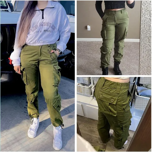 Miniatura 4 de Pantalones cargo de trabajo para mujer, de algodón, con 8 bolsillos, informal, estilo de combate militar