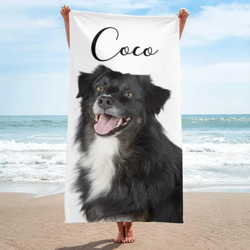Shapoo Toalla de playa con foto personalizada, foto personalizada/fondo/texto, divertida toalla de baño de microfibra personalizada para Una foto
