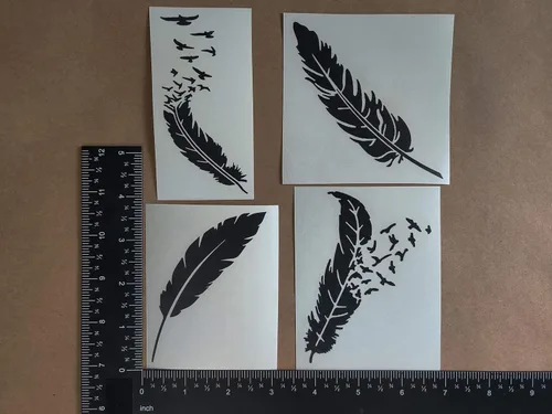 Miniatura 2 de Paquete de 4 calcomanías de plumas: pájaros volando de plumas, plumas que se convierten en pájaros, plumas negras (plumas negras)