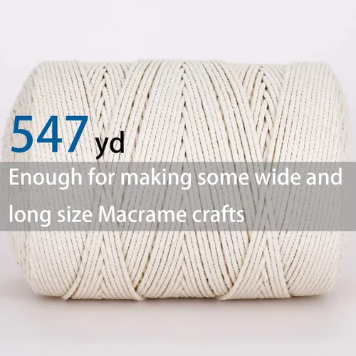 Miniatura 3 de Cuerda de macramé 3mm X 547 yardas sin teñir 100% algodón natural, cuerda de macramé de algodón trenzado de 4 hebras para colgantes de pared hechos