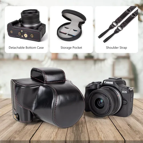 Miniatura 4 de MUZIRI KINOKOO - Funda protectora para cámara Canon EOS R50/R100 y lente de 18-45 mm, de piel sintética EOSR50 R100, incluye media funda, tapa