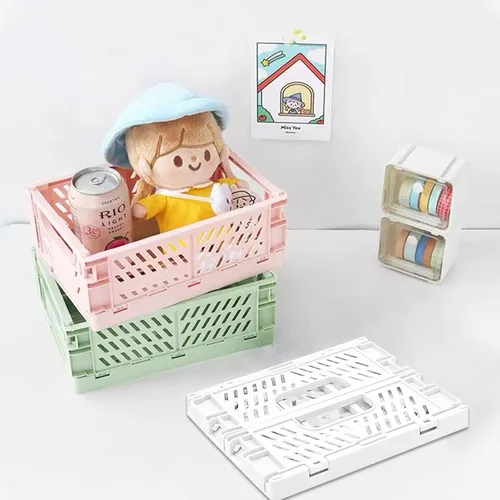 Miniatura 6 de Paquete de 3 cestas de almacenamiento de plástico grandes para organización de estantes, contenedores plegables para organizador de escritorio