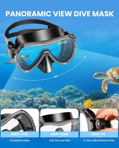 Miniatura 2 de OutdoorMaster Mobula Equipo de esnórquel para adultos, aletas de máscara con vista panorámica, antivaho y parte superior seca, equipo de buceo