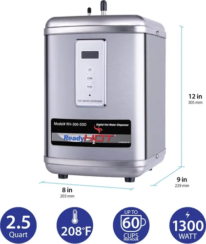 Miniatura 2 de Ready Hot 41-RH-300-F570-BN Sistema dispensador de agua caliente instantáneo, 2.5 cuartos de galón, pantalla digital, grifo de agua caliente de una