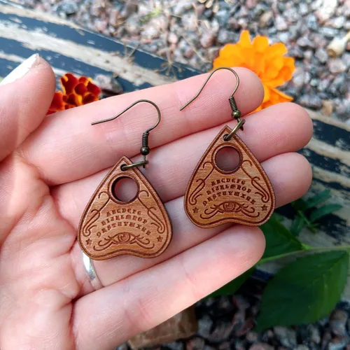 Miniatura 3 de Spirit Board - Aretes colgantes tipo planchette, hipoalergénicos de madera sin níquel, joyería de bruja de invocación de espíritu de mal de ojo
