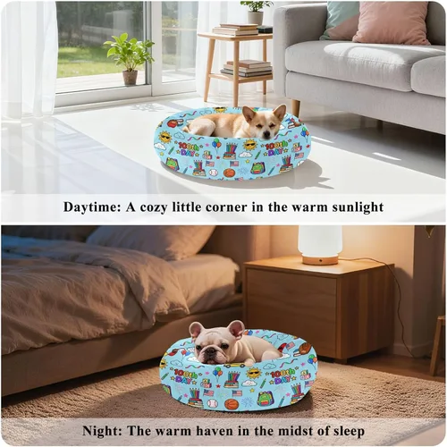 Miniatura 4 de Wudan Pet Cat Beds Donut Cuddler Fluffy Puppy Beds for Extra Small Size Pets Supplies M 100th Day Celebration Pattern Blue