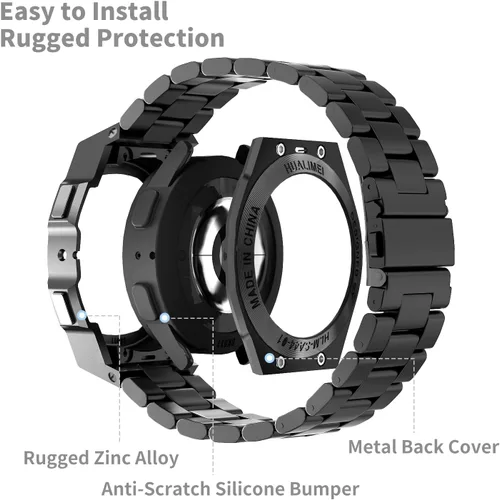 Miniatura 3 de Funda de lujo con correa diseñada para Samsung Galaxy Watch 6/5/4 de 1.732 pulgadas, resistente funda protectora militar de metal con correa táctica