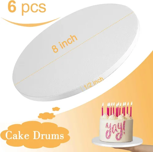 Miniatura 3 de 6 piezas de tambores para pastel de 8 pulgadas, tambor de 8 pulgadas, tablas para pastel de 8 pulgadas redondas, cartón de 1,27 cm de espesor
