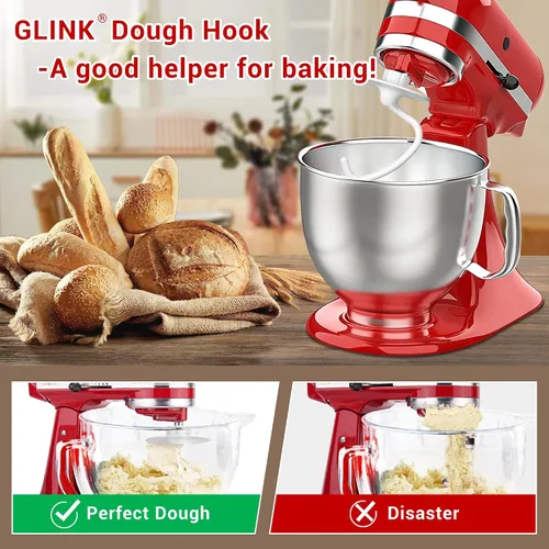 Miniatura 6 de K45DH - Gancho para masa KitchenAid de 4.5/5 cuartos de galón con cabezal inclinable, gancho de masa de pizza para pan, reemplazo para batidoras