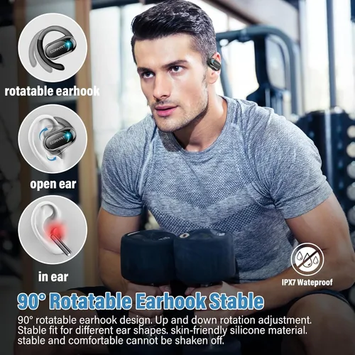 Miniatura 4 de Auriculares de oreja abierta, auriculares inalámbricos Bluetooth 5.4 con grandes ganchos para los oídos, auriculares abiertos ultra cómodos, sonido