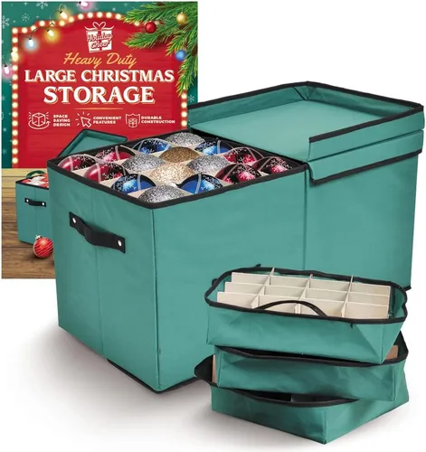 Holiday Cheer Caja de almacenamiento prémium para adornos navideños con 8 bandejas – Contenedor de almacenamiento navideño con divisores perfecto