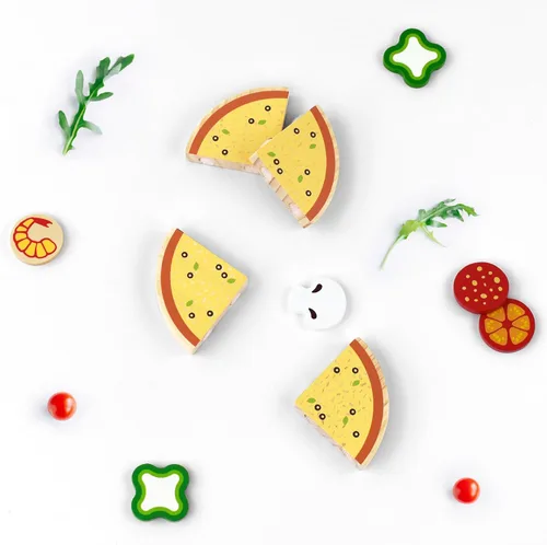 Miniatura 4 de Pillowhale Set de Pizza de Madera – 24 Piezas Juguete de Pizza de Juego Simbólico para Cortar y Servir, Corte con Velcro, Juego de Rol de Cocina