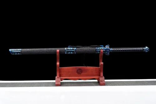 Miniatura 2 de Espada china de acero de alto carbono SJ SHI JIAN dinastía Tang Dao hoja recta con patrón de dragón funda Azul