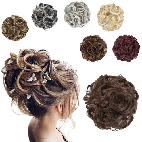 Miniatura 13 de Elaine Extensión de Moño Grande y Desordenado Cabello Rizado Moños Piezas de Cabello para Mujeres Sintético Ondulado Coleteros Grandes Gruesos Punta