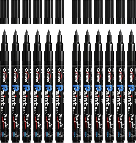 Miniatura 10 de Marcadores de Pintura Overseas - Marcadores Permanentes Blancos de Pintura Acrílica, Juego de 12, a Base de Agua, Impermeables, Punta Extrafina